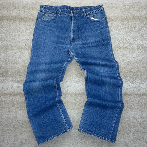 True Vintage 70s Orange Tab Levis Jeans 40x32 Medium Wash Lined Talon Zipper - Picture 2 of 7